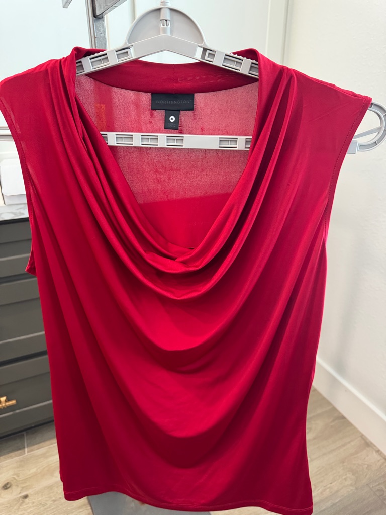 Worthington Vibrant Red Draped Cowl Neck Sleeveless Blouse - Size Xl